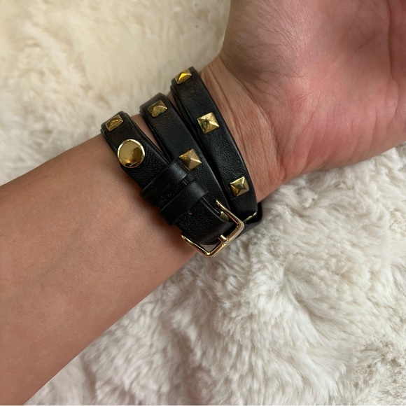 La Mer Black Leather Wrap Watch with Gold Studs - Picture 3 of 3